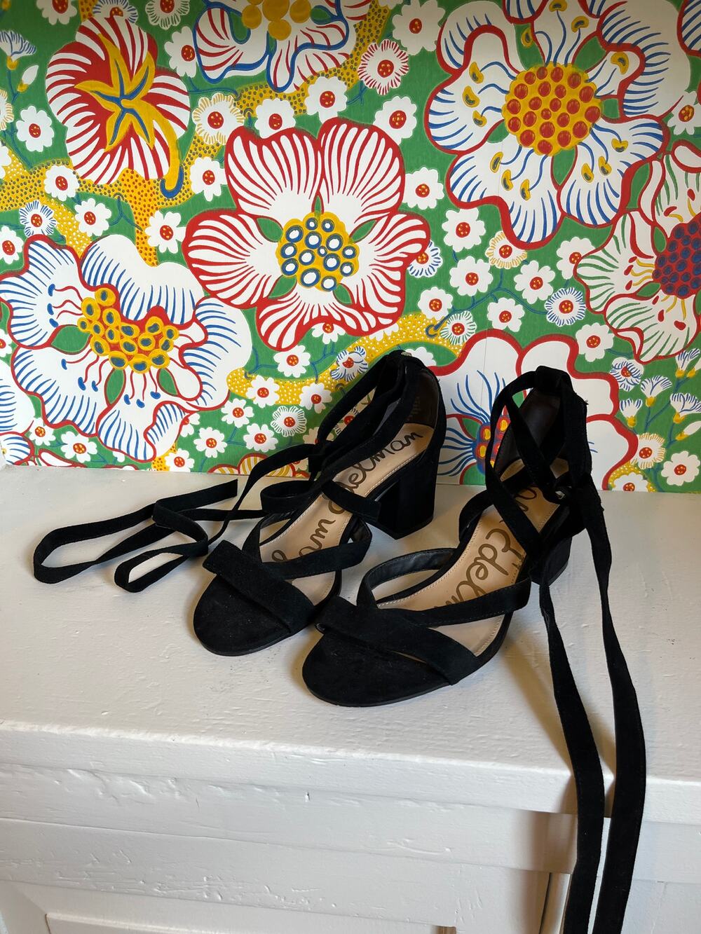 Sam Edelman Suede Lace-Up Block Heel Sandals Black Size 8.5 | Summer Glam